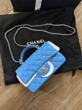 CHANEL Coco Quilted Top Handle Shoulder Bag in Blue brand new! Limited edition